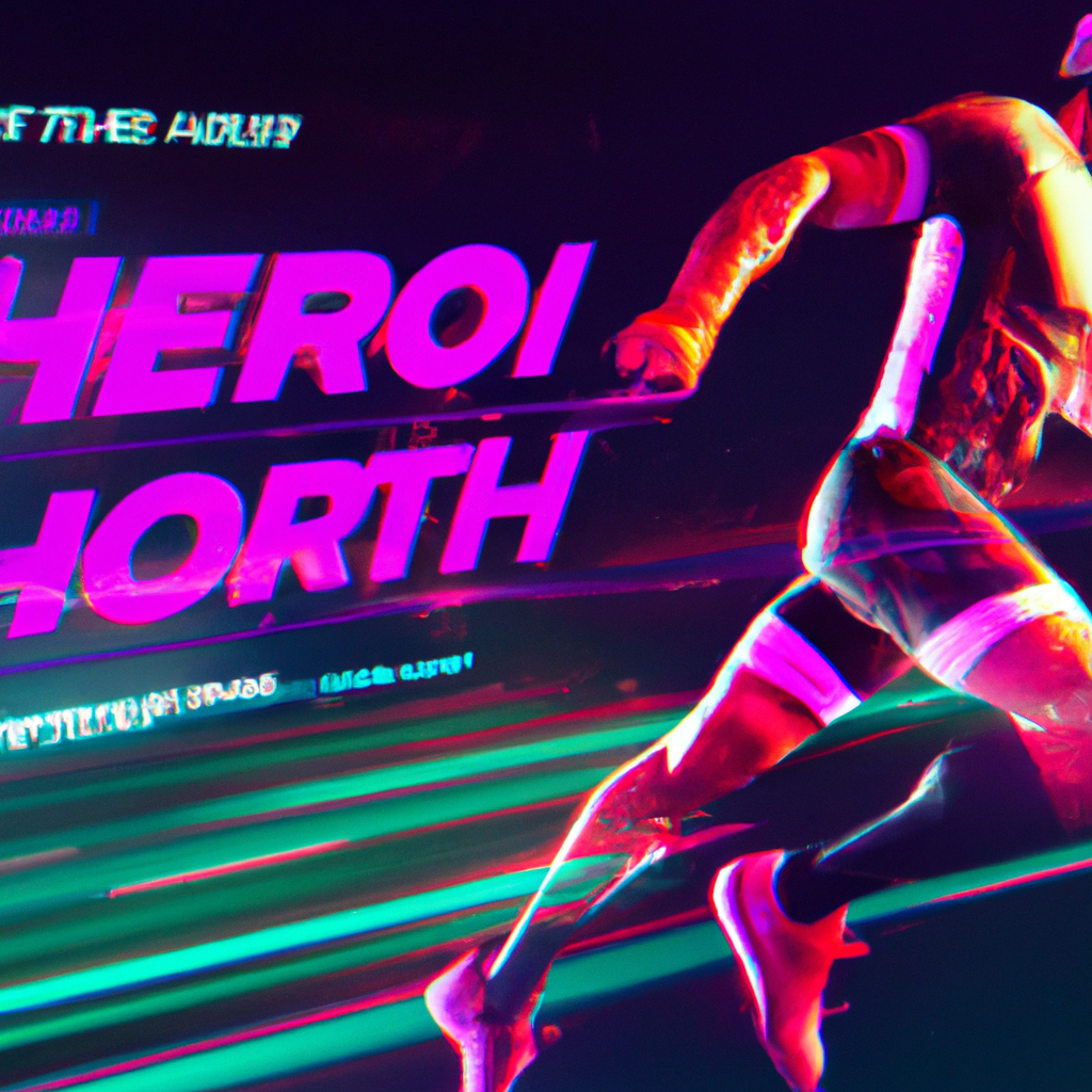 Athlete mid-sprint with neon HUD overlays